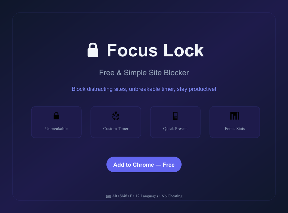 Focus Lock - Free Site Blocker for Chrome