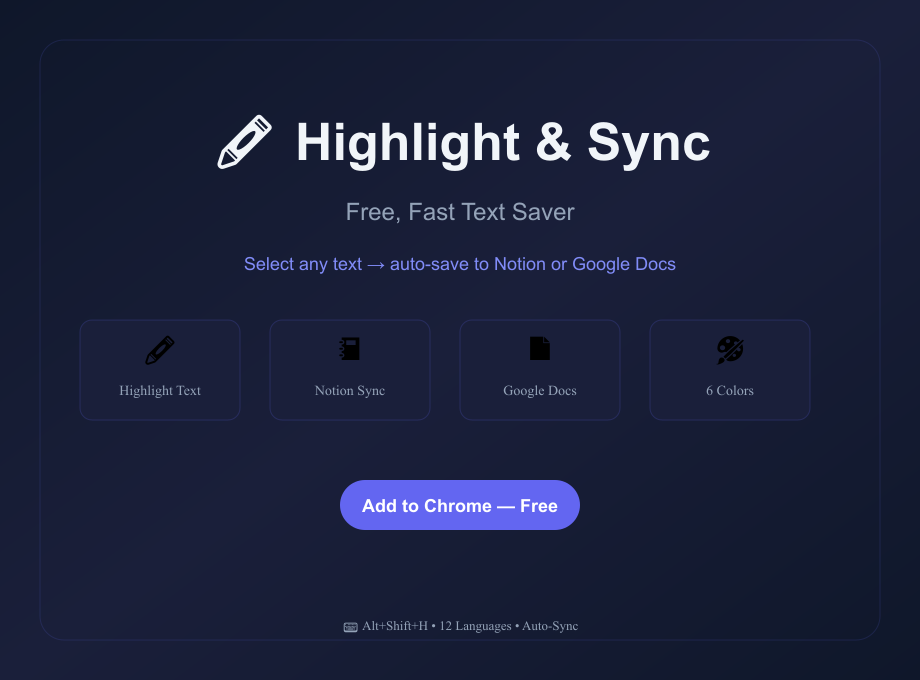 Highlight & Sync — Free, Fast Text Saver | Chrome Extension