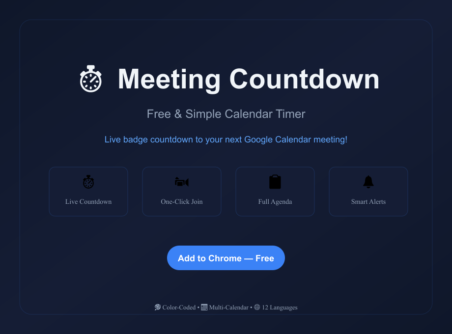 Meeting Countdown – Free & Simple Calendar Timer | Welcome and Goodbye