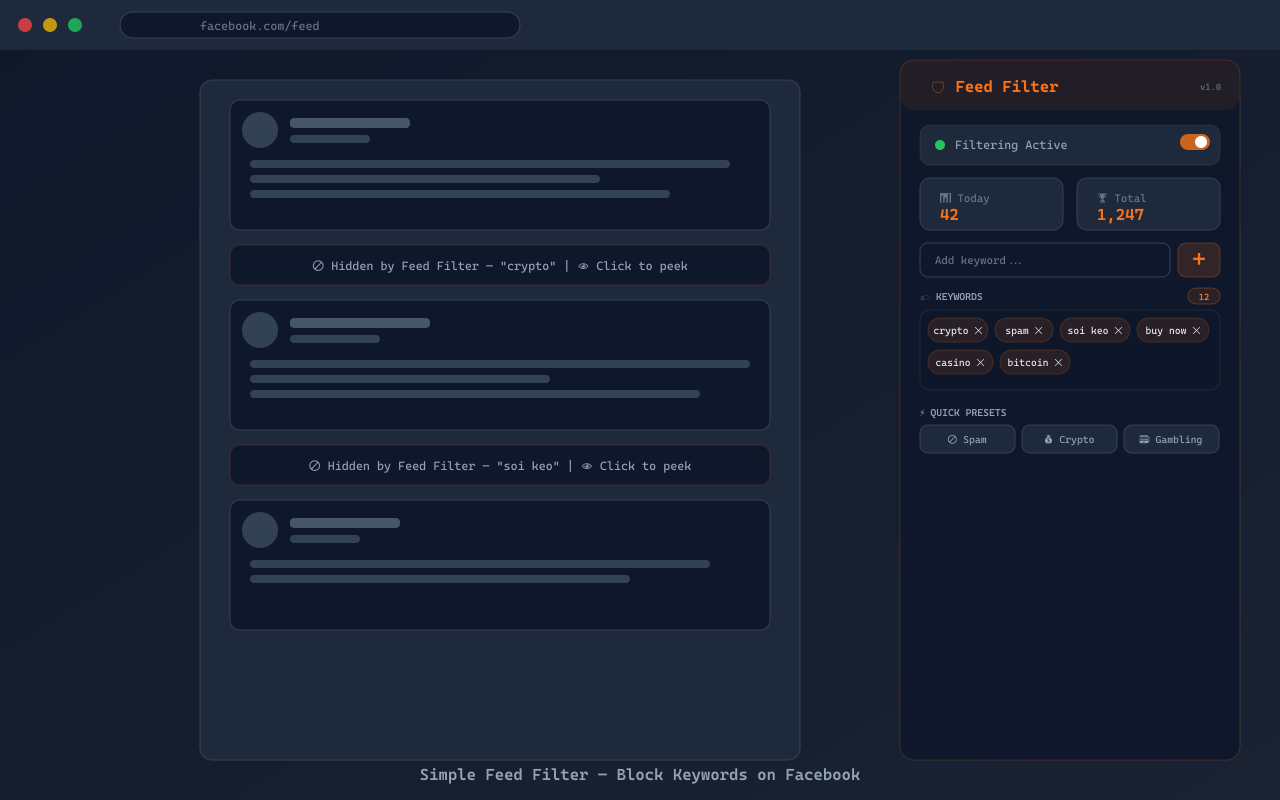 Simple Feed Filter - Popup Interface with Facebook Feed