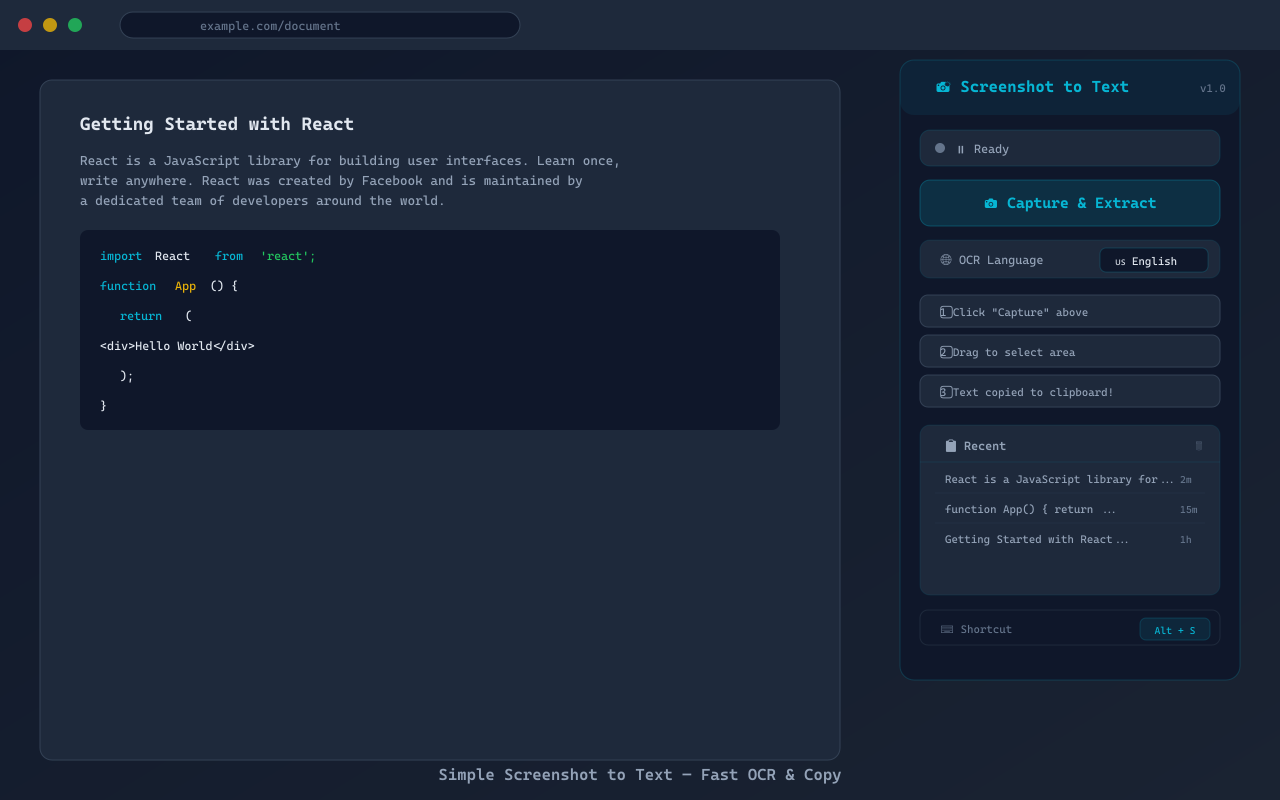Simple Screenshot to Text - Popup Interface