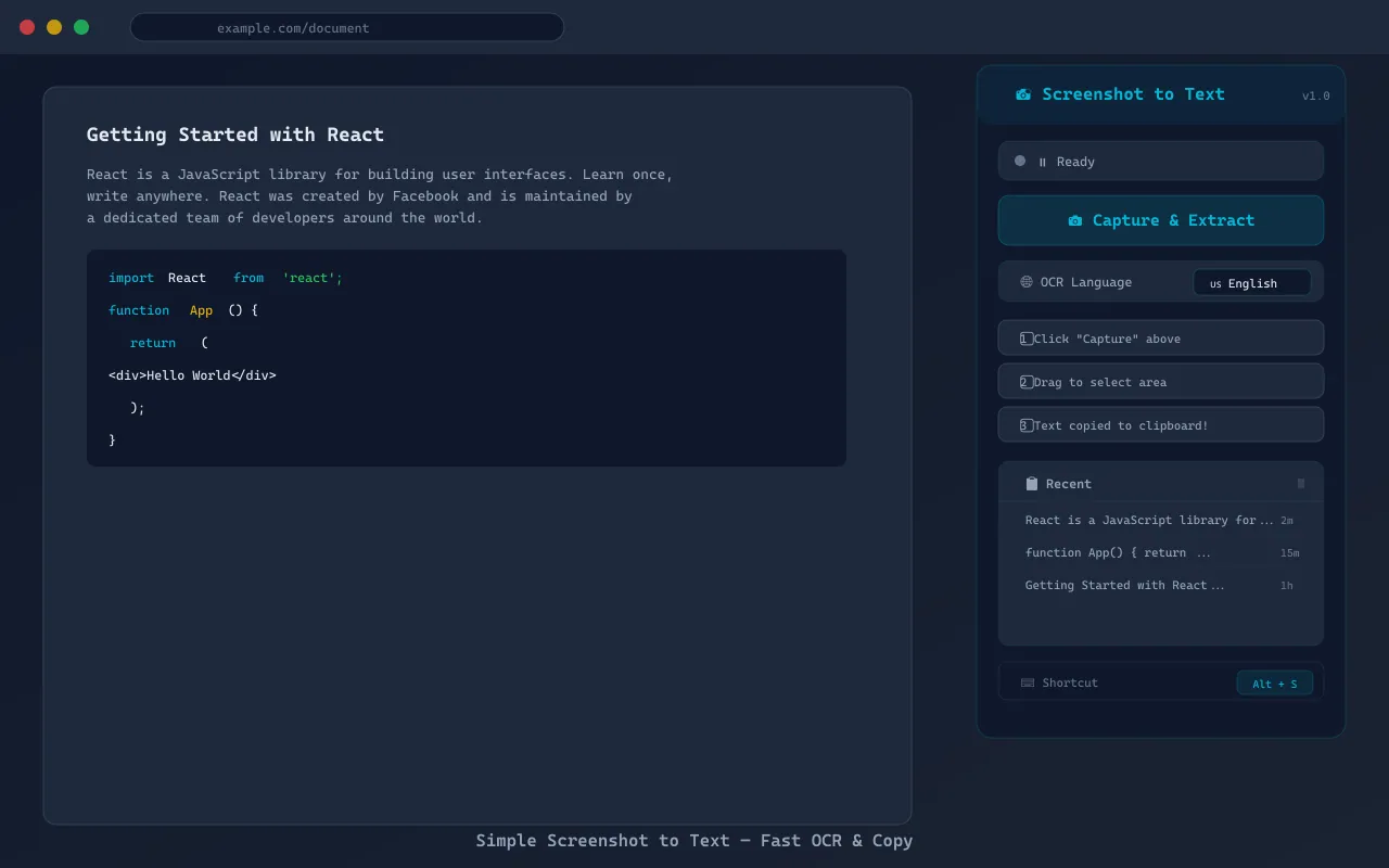 Simple Screenshot to Text - Popup Interface