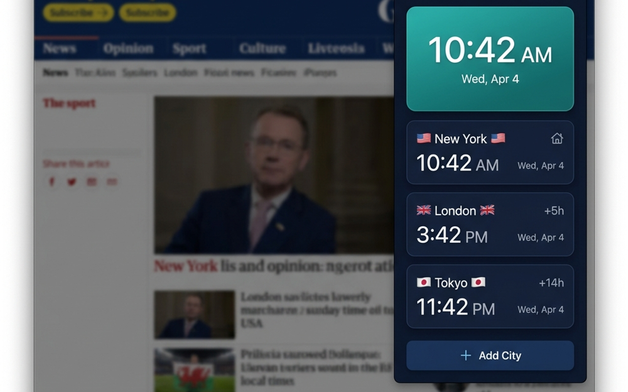 World Clock - Main View with Multiple City Clocks