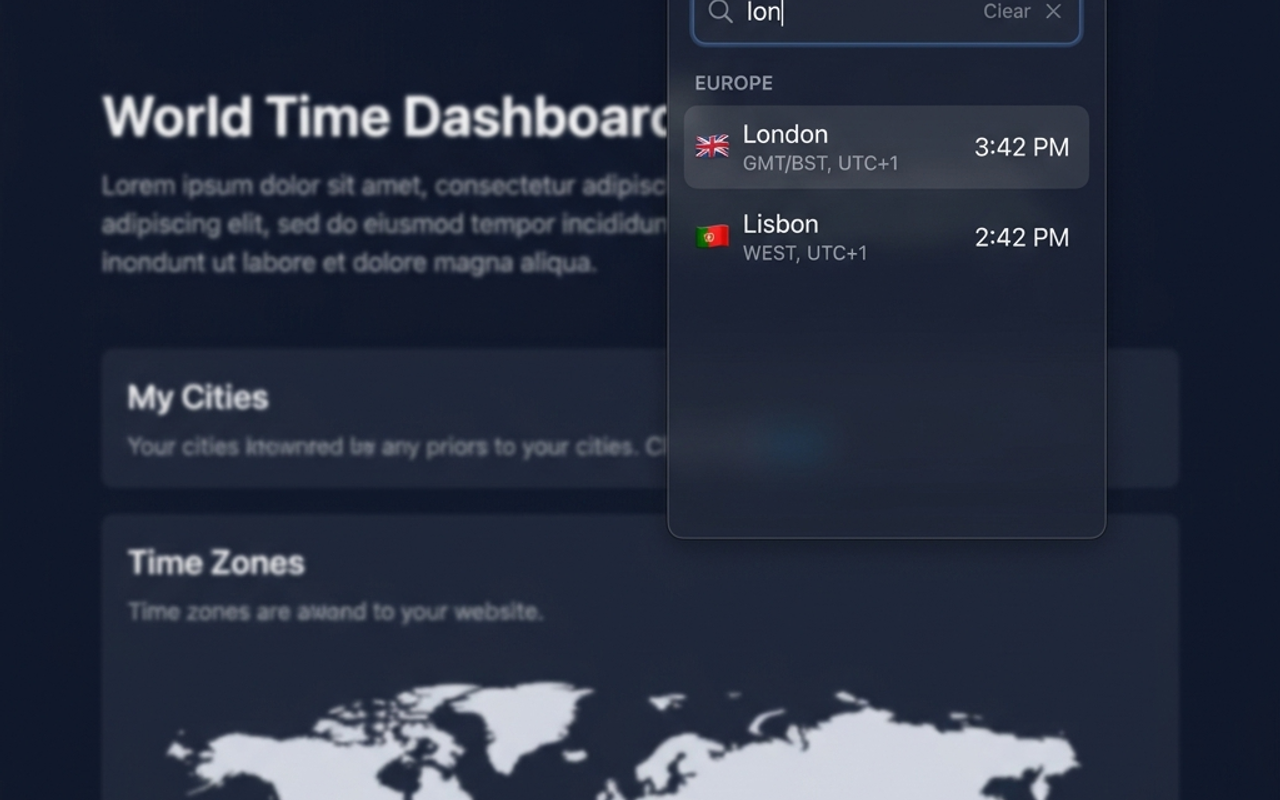 World Clock - Smart City Search Feature