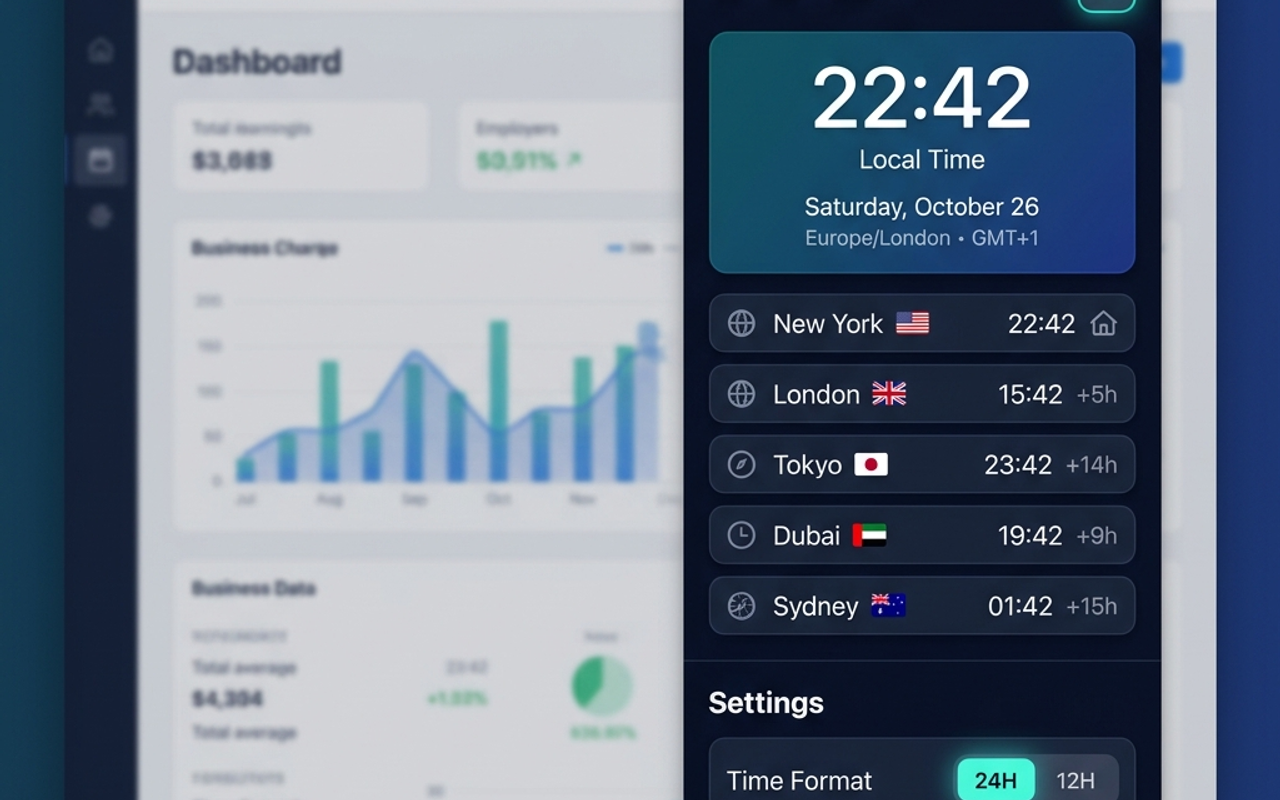 World Clock - Settings Panel with 24H Format