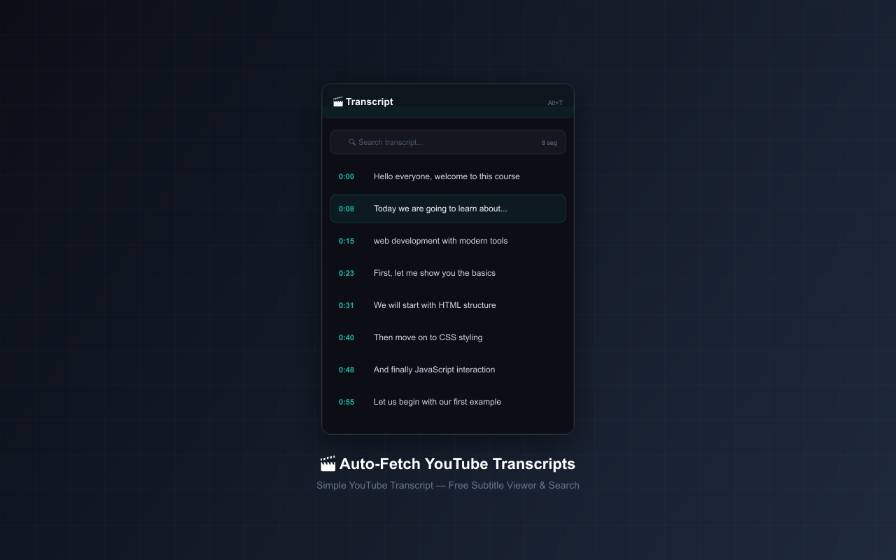 YouTube Transcript Viewer - Auto-fetch transcripts
