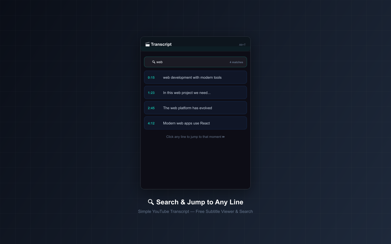 YouTube Transcript Viewer - Search and jump
