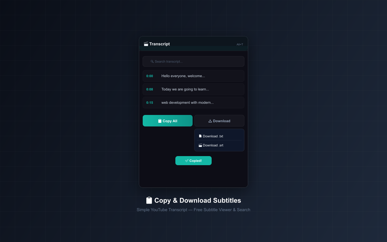 YouTube Transcript Viewer - Copy and download