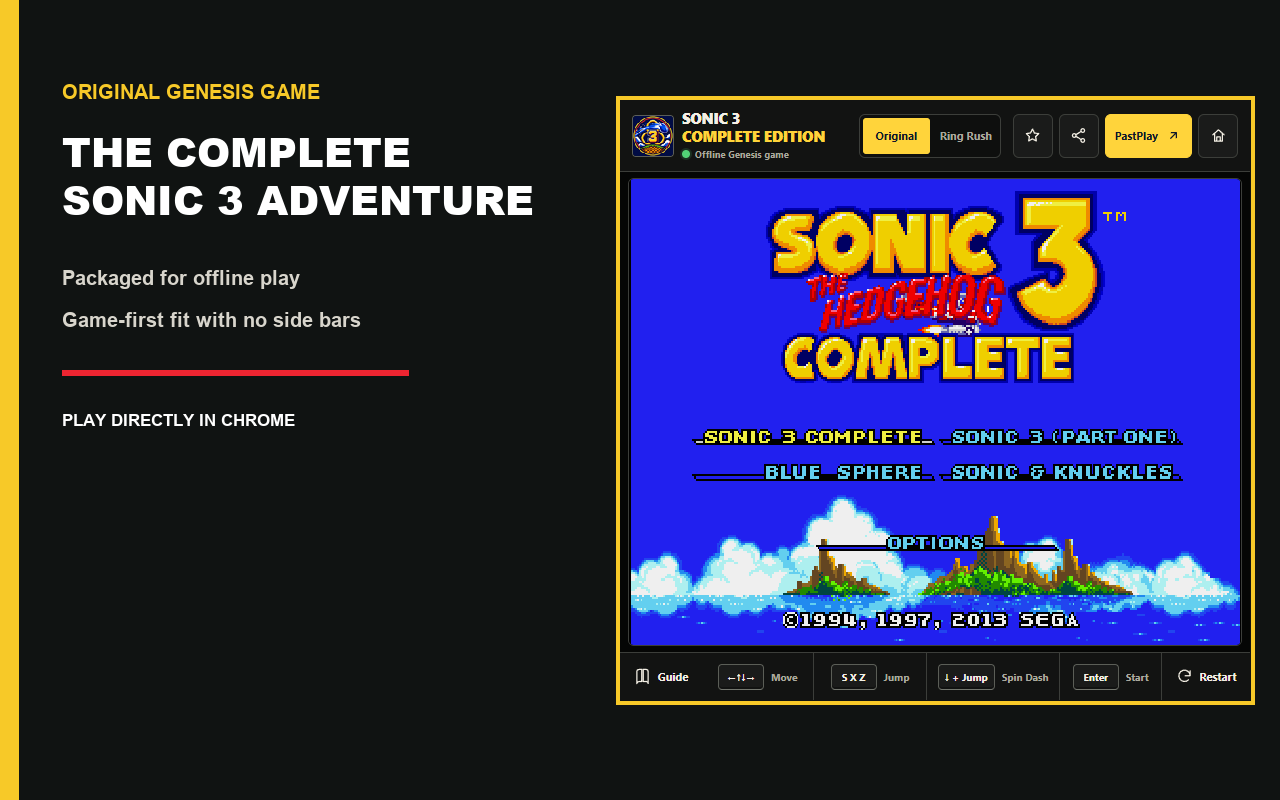 Sonic 3 Complete Genesis Game Chrome extension gameplay screenshot