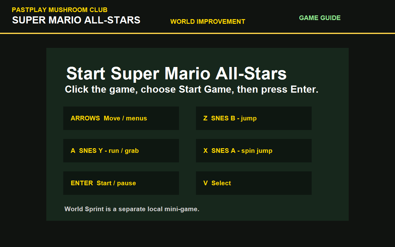 Super Mario All-Stars - World Improvement keyboard guide in the Chrome extension