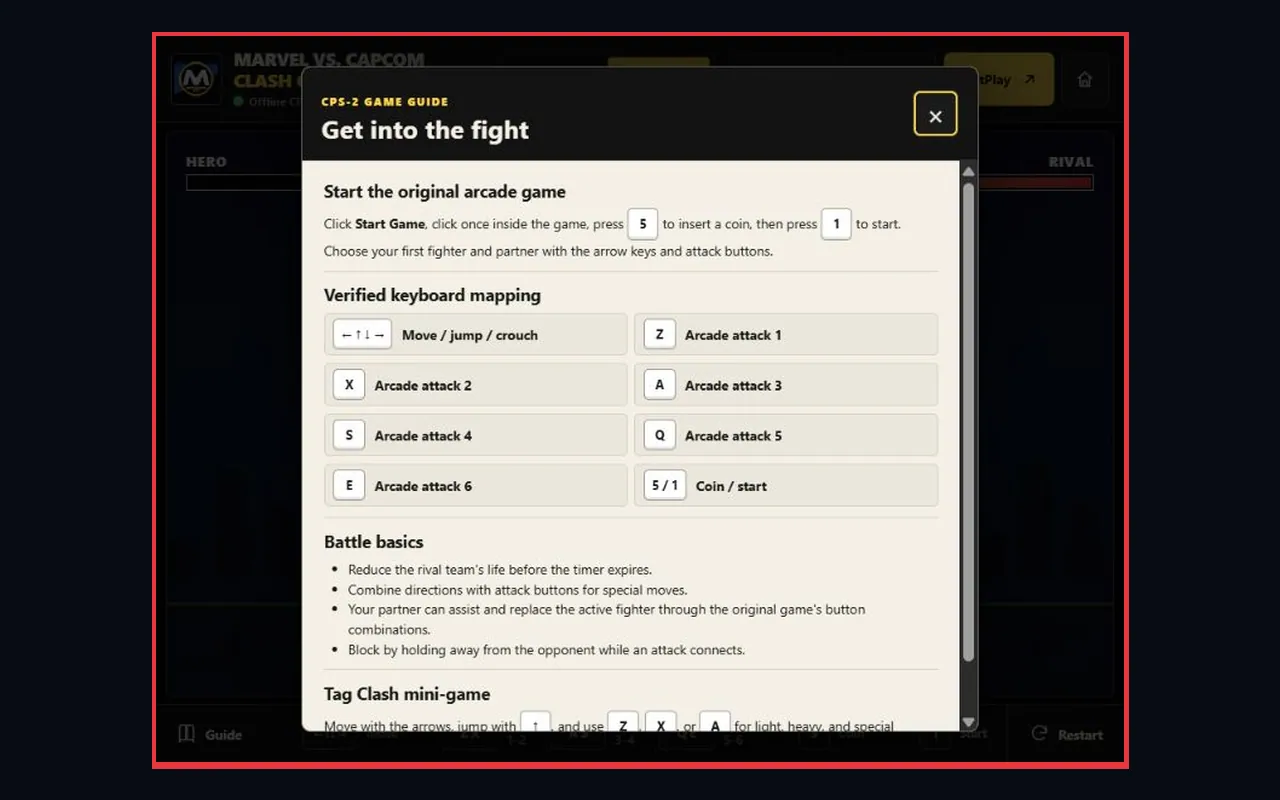 Marvel vs. Capcom - Arcade Fighting Game Chrome extension gameplay screenshot