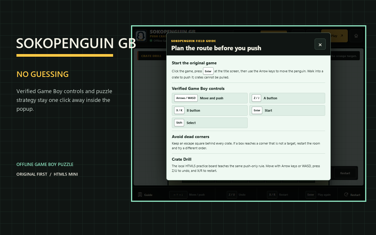 SokoPenguin GB Chrome extension gameplay screenshot