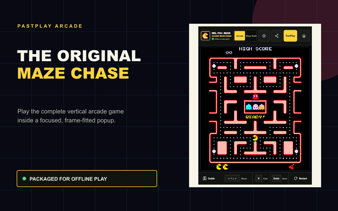 Ms. Pac-Man original arcade game running in the Chrome extension