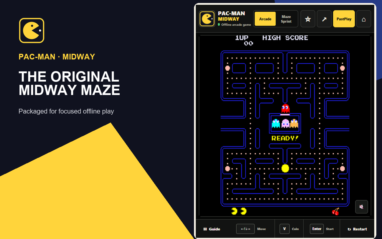 Pac-Man Midway original arcade game running in the Chrome extension