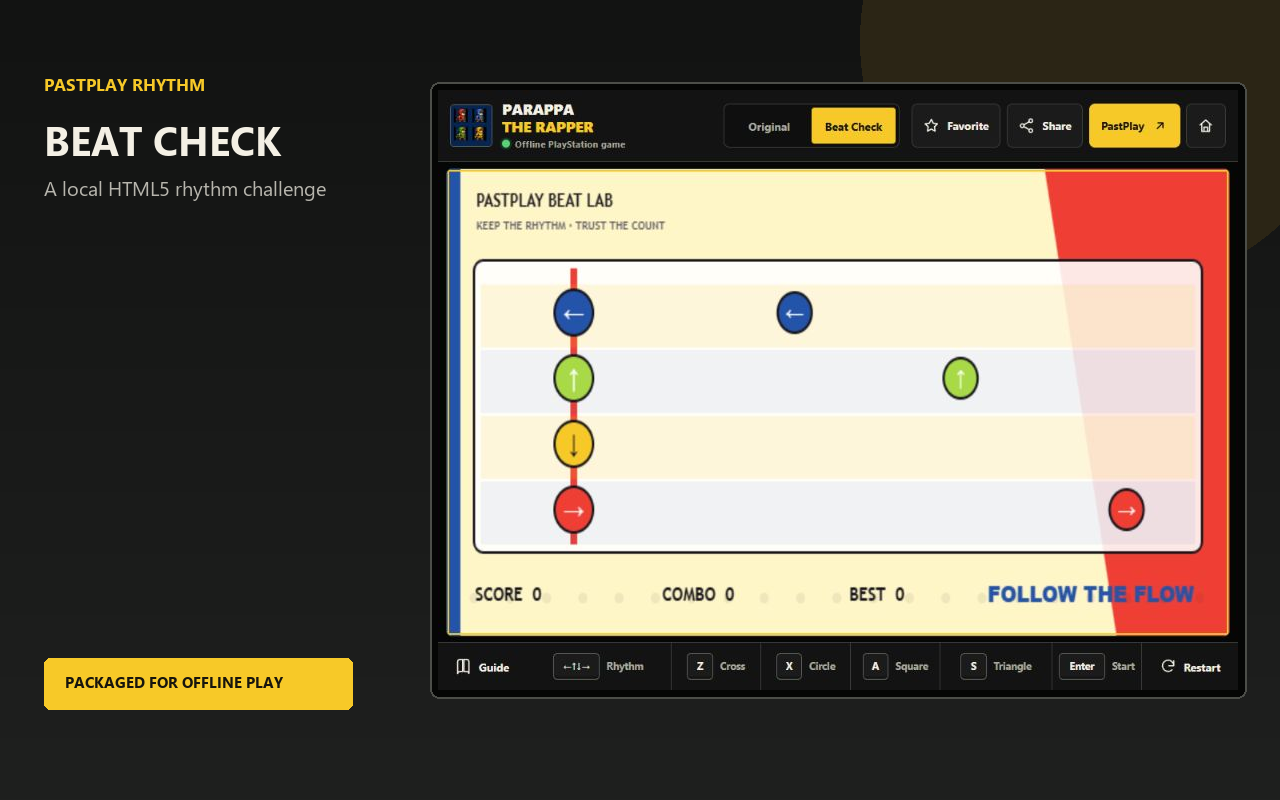 Beat Check local HTML5 mini-game in the PaRappa Chrome extension