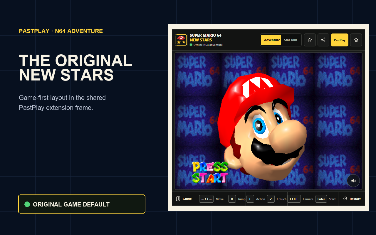 Super Mario 64 New Stars original adventure running in the extension popup