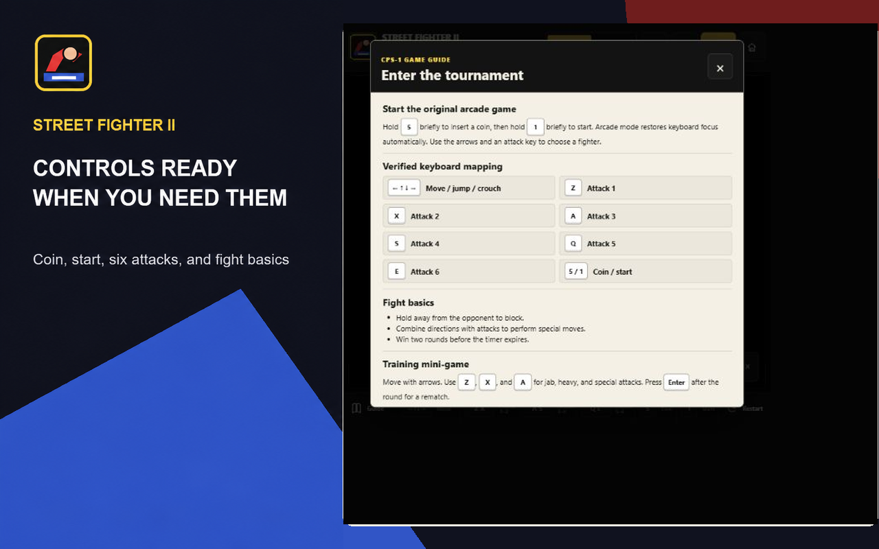 Keyboard guide for the Street Fighter II Champion Edition Chrome extension
