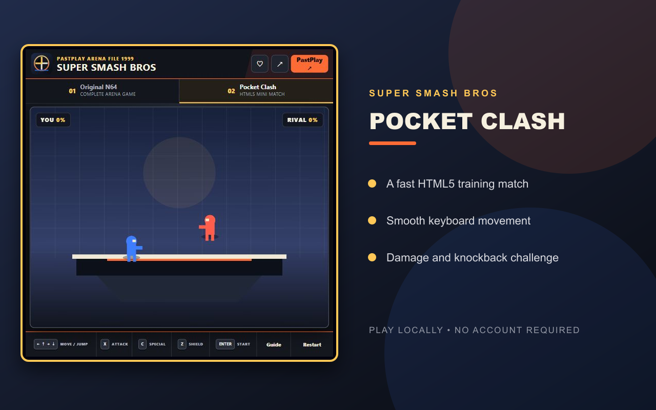 Pocket Clash local HTML5 mini-game in the Super Smash Bros Chrome extension