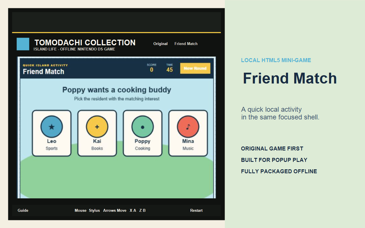 Friend Match local HTML5 mini-game in the Tomodachi Collection English Chrome extension