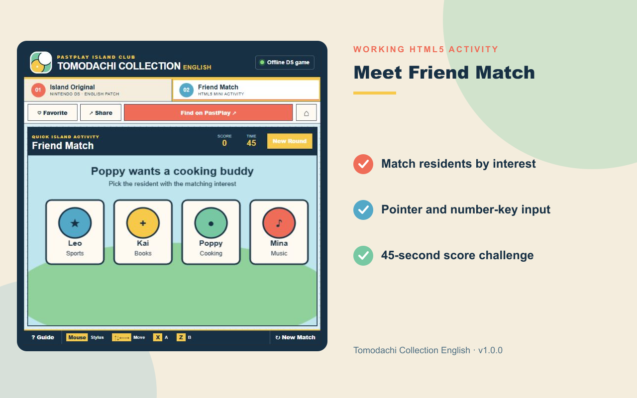 Friend Match local HTML5 mini-game in the Tomodachi Collection English Chrome extension