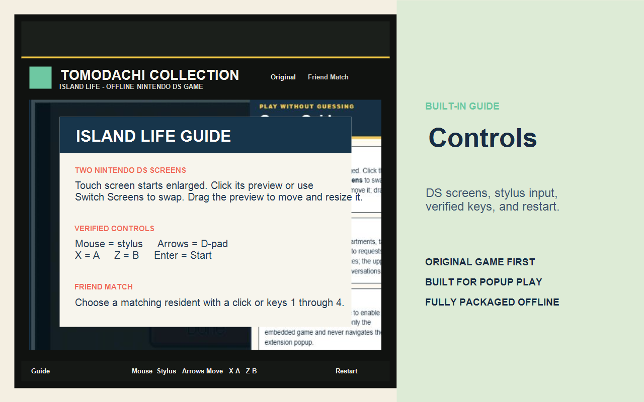 Tomodachi Collection English keyboard guide in the Chrome extension