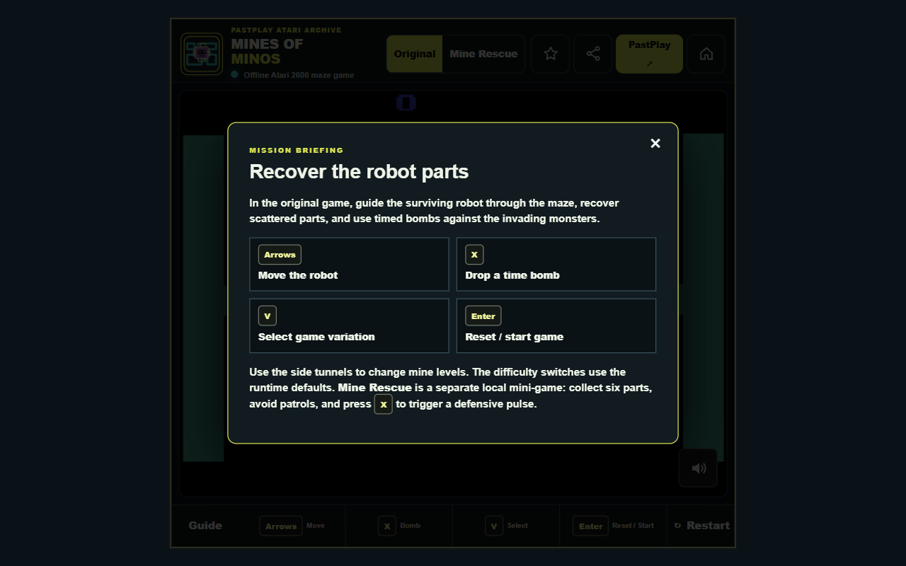 Mines of Minos - Atari Maze Adventure keyboard guide in the Chrome extension